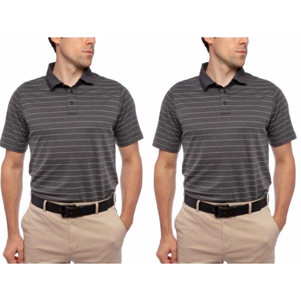 2 Pack Glacier Performance Mens Cotton Blend Golf Polo Shirt Striped Gray XL